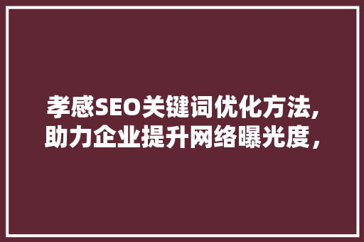 孝感SEO关键词优化方法,助力企业提升网络曝光度，抢占市场份额