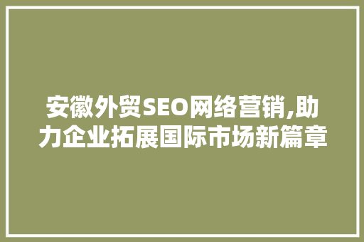 安徽外贸SEO网络营销,助力企业拓展国际市场新篇章