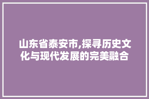 山东省泰安市,探寻历史文化与现代发展的完美融合