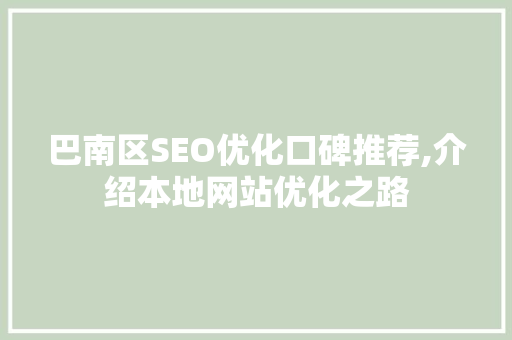 巴南区SEO优化口碑推荐,介绍本地网站优化之路