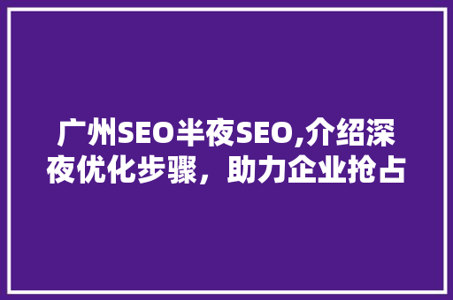 广州SEO半夜SEO,介绍深夜优化步骤，助力企业抢占市场先机