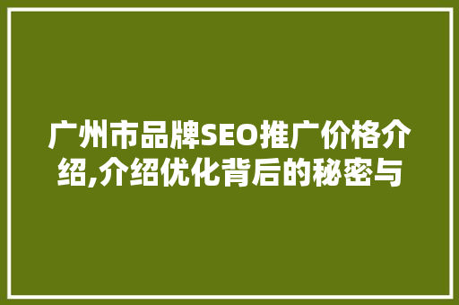 广州市品牌SEO推广价格介绍,介绍优化背后的秘密与价值