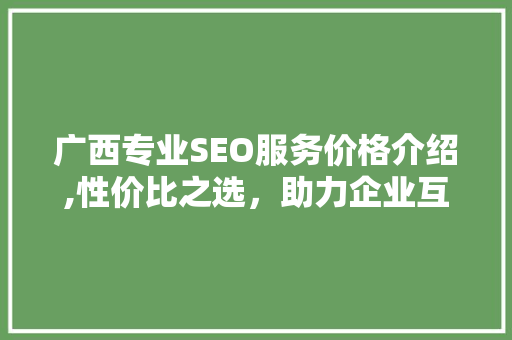 广西专业SEO服务价格介绍,性价比之选，助力企业互联网营销