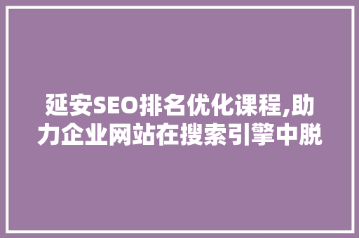 延安SEO排名优化课程,助力企业网站在搜索引擎中脱颖而出