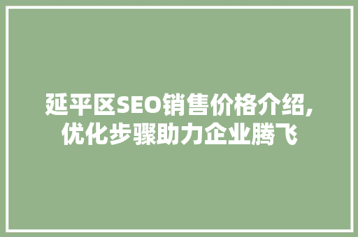 延平区SEO销售价格介绍,优化步骤助力企业腾飞