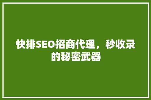快排SEO招商代理，秒收录的秘密武器