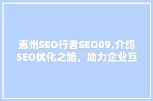 惠州SEO行者SEO09,介绍SEO优化之路，助力企业互联网营销腾飞