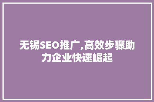 无锡SEO推广,高效步骤助力企业快速崛起
