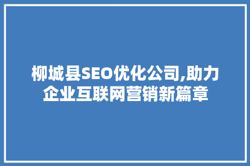 柳城县SEO优化公司,助力企业互联网营销新篇章