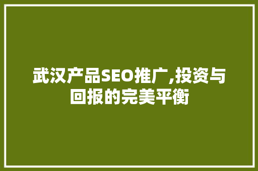 武汉产品SEO推广,投资与回报的完美平衡