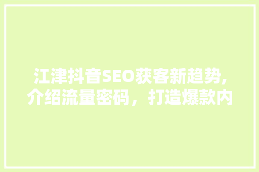 江津抖音SEO获客新趋势,介绍流量密码，打造爆款内容