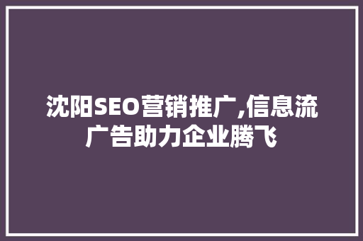 沈阳SEO营销推广,信息流广告助力企业腾飞