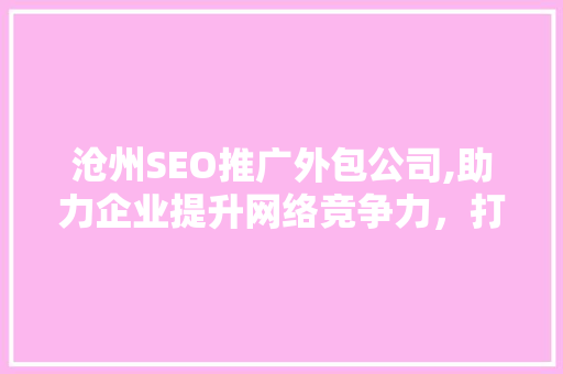 沧州SEO推广外包公司,助力企业提升网络竞争力，打造高效营销步骤