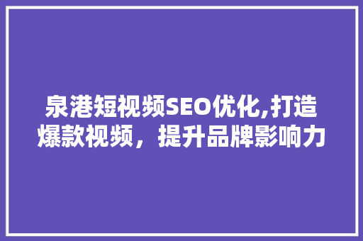 泉港短视频SEO优化,打造爆款视频，提升品牌影响力