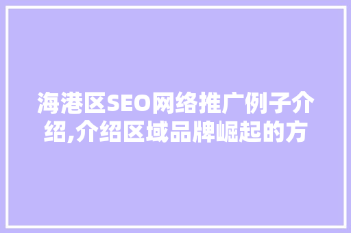海港区SEO网络推广例子介绍,介绍区域品牌崛起的方法