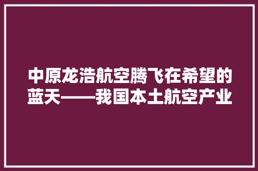 中原龙浩航空腾飞在希望的蓝天——我国本土航空产业的崛起