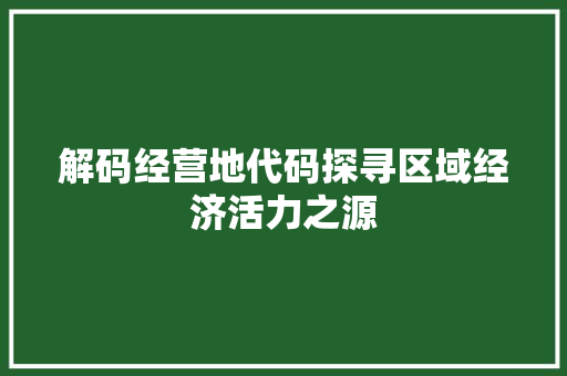 解码经营地代码探寻区域经济活力之源