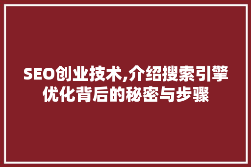 SEO创业技术,介绍搜索引擎优化背后的秘密与步骤