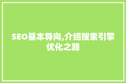 SEO基本导向,介绍搜索引擎优化之路