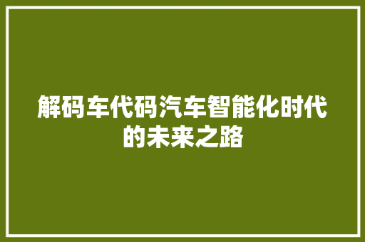 解码车代码汽车智能化时代的未来之路