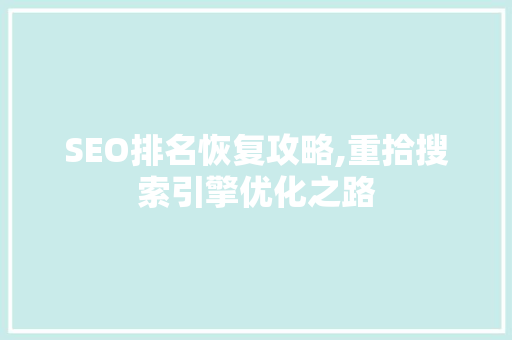SEO排名恢复攻略,重拾搜索引擎优化之路