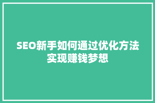SEO新手如何通过优化方法实现赚钱梦想