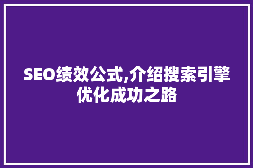 SEO绩效公式,介绍搜索引擎优化成功之路