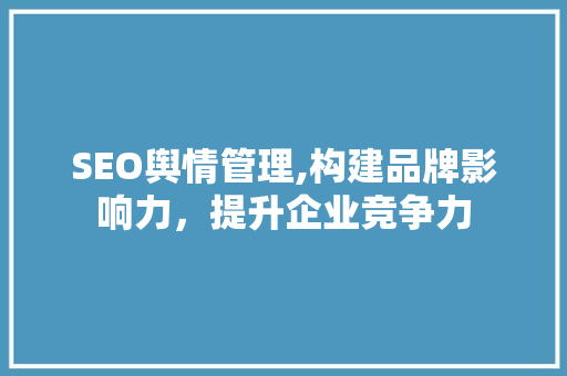SEO舆情管理,构建品牌影响力，提升企业竞争力