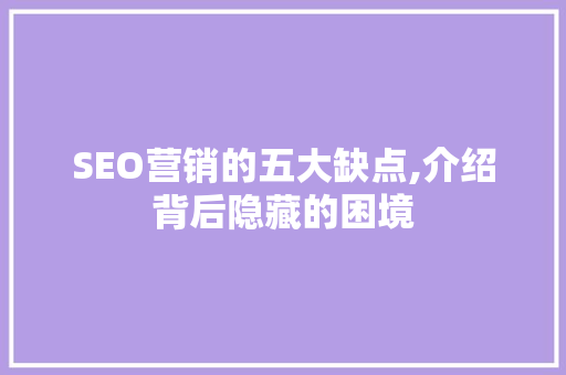 SEO营销的五大缺点,介绍背后隐藏的困境