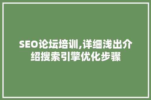 SEO论坛培训,详细浅出介绍搜索引擎优化步骤