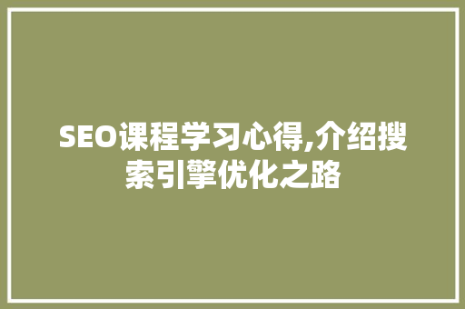 SEO课程学习心得,介绍搜索引擎优化之路