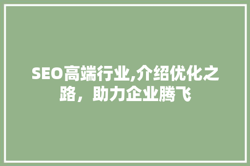 SEO高端行业,介绍优化之路，助力企业腾飞