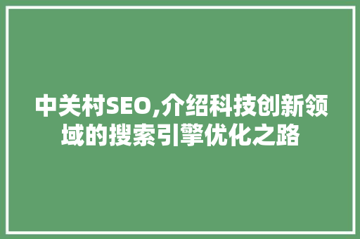 中关村SEO,介绍科技创新领域的搜索引擎优化之路