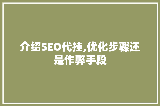介绍SEO代挂,优化步骤还是作弊手段
