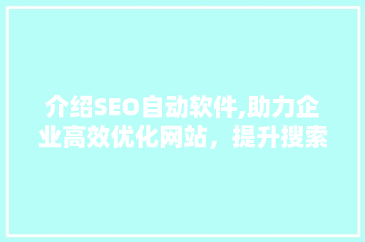 介绍SEO自动软件,助力企业高效优化网站，提升搜索引擎排名