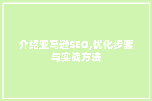 介绍亚马逊SEO,优化步骤与实战方法