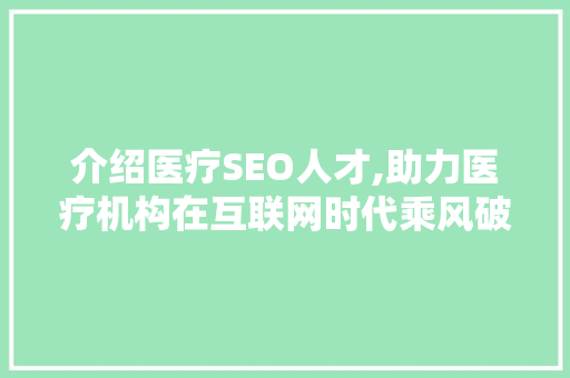 介绍医疗SEO人才,助力医疗机构在互联网时代乘风破浪