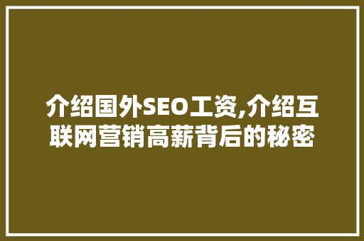 介绍国外SEO工资,介绍互联网营销高薪背后的秘密