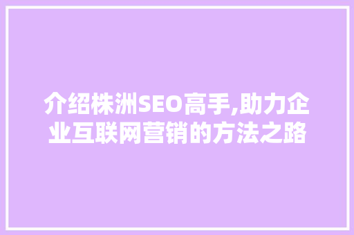 介绍株洲SEO高手,助力企业互联网营销的方法之路