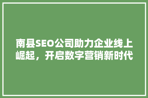 南县SEO公司助力企业线上崛起，开启数字营销新时代