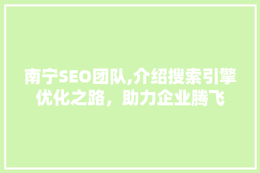 南宁SEO团队,介绍搜索引擎优化之路，助力企业腾飞