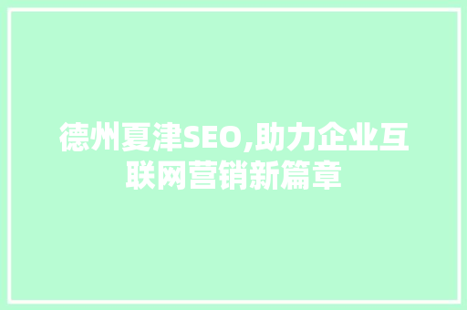 德州夏津SEO,助力企业互联网营销新篇章