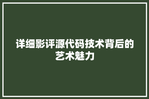 详细影评源代码技术背后的艺术魅力