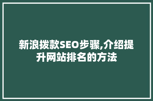 新浪拨款SEO步骤,介绍提升网站排名的方法