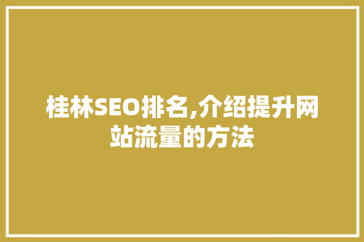 桂林SEO排名,介绍提升网站流量的方法