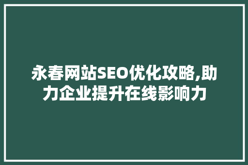 永春网站SEO优化攻略,助力企业提升在线影响力