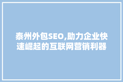泰州外包SEO,助力企业快速崛起的互联网营销利器