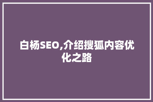 白杨SEO,介绍搜狐内容优化之路