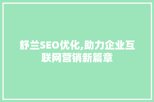 舒兰SEO优化,助力企业互联网营销新篇章
