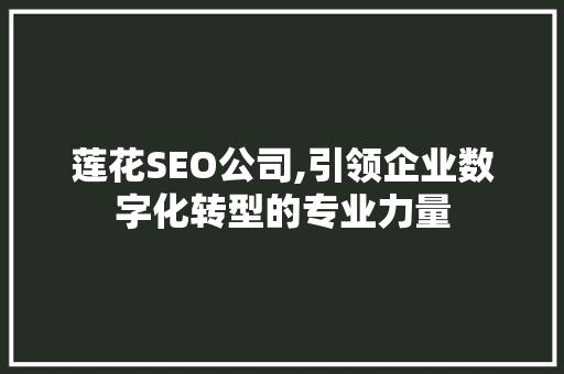 莲花SEO公司,引领企业数字化转型的专业力量